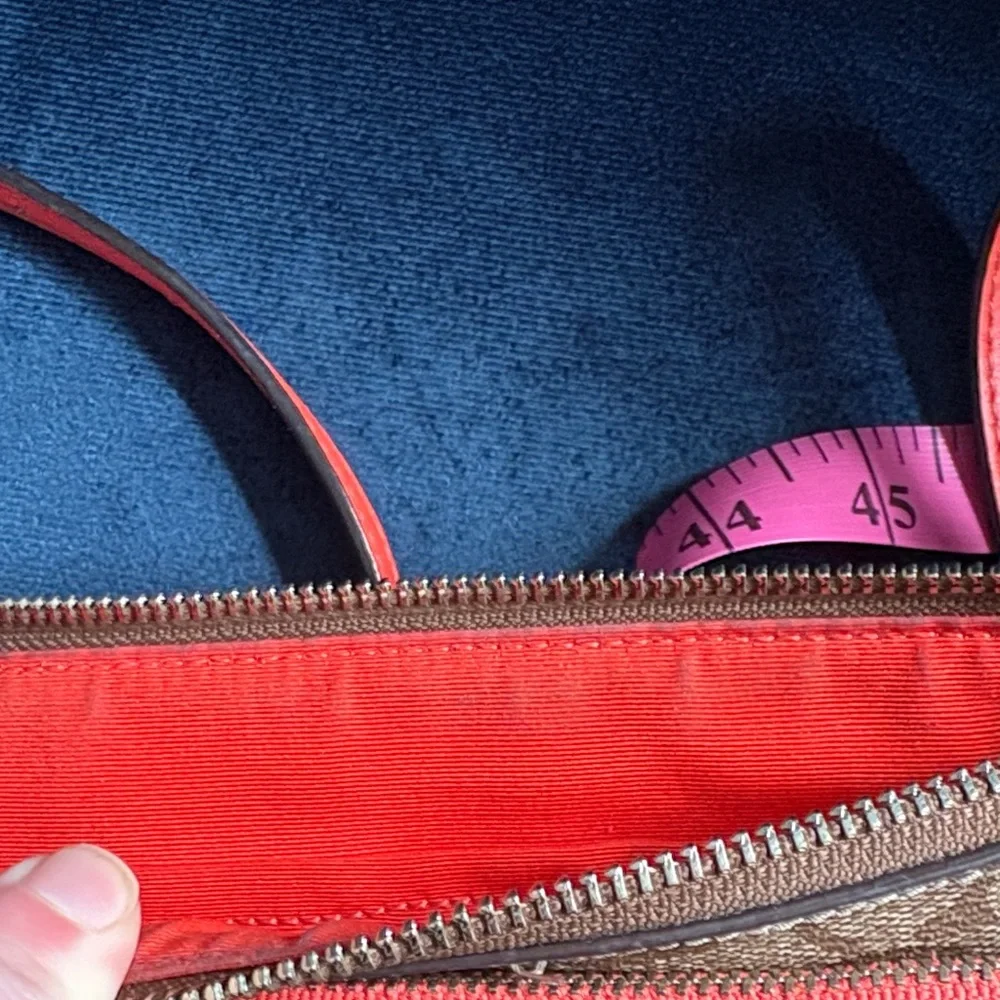 Coach Brown Logo and Coral Crossbody Bag with Removable Pouch and Zipper Top